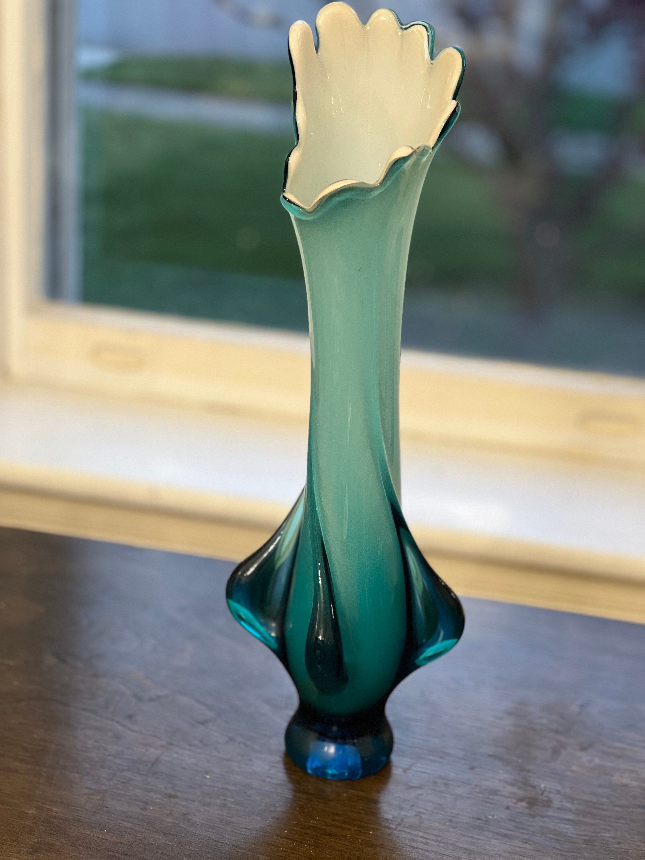 Vintage Murano Style Artisan Glass Twist Teal Blue White Glass