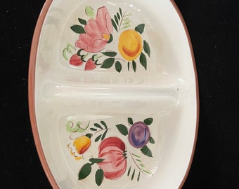 Stangl Trenton NJ Frutas y Flores Plato Ovalado Dividido Dura- Fired Pintado a Mano