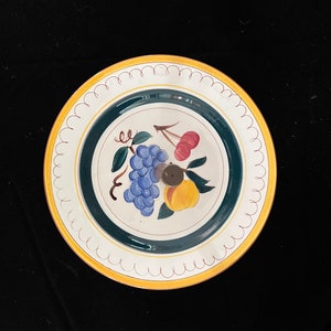 Stangl Fruit And Flowers Hand Painted Server With Wooden Center Handle Yellow Border