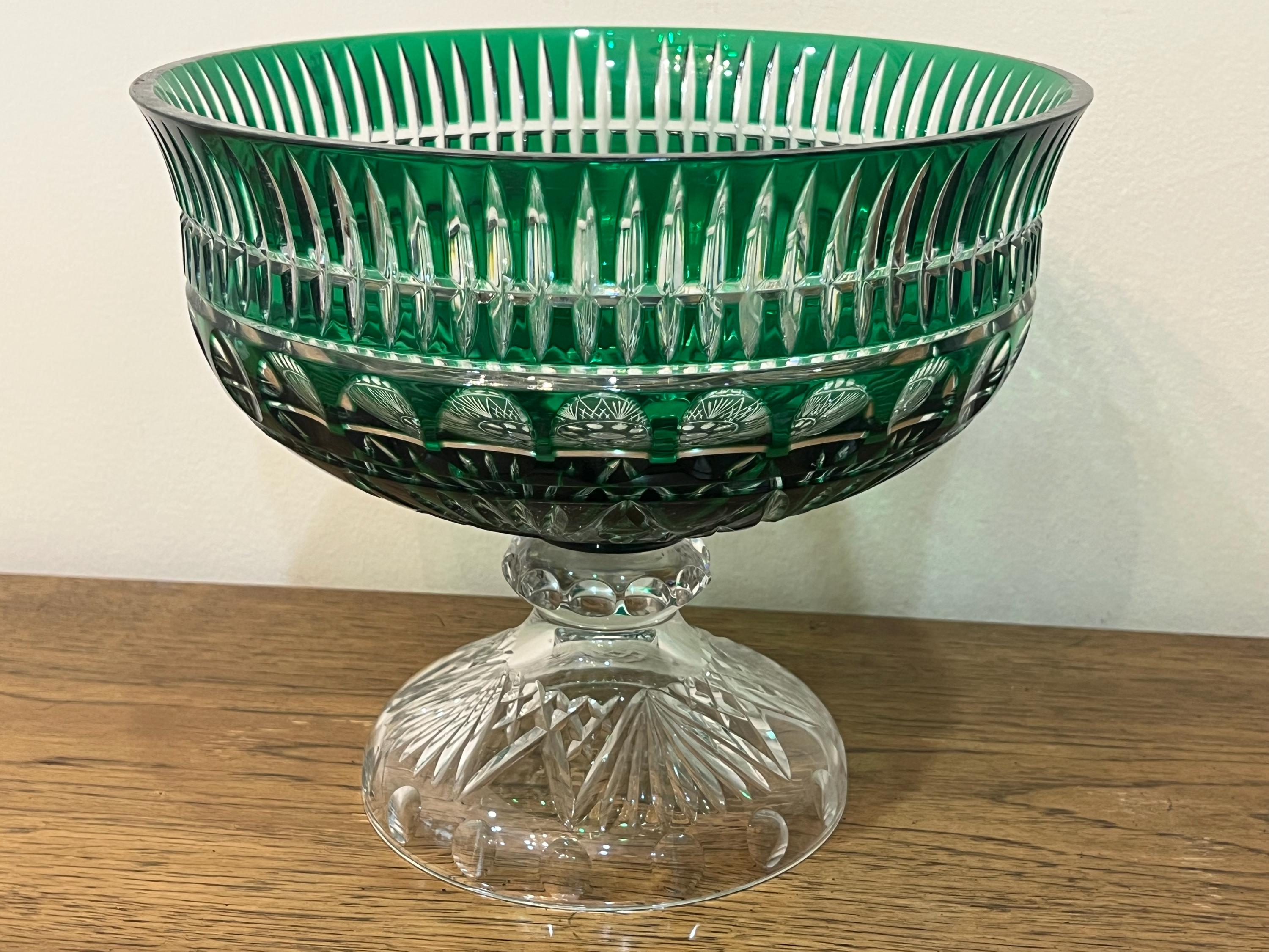 Magda Nemeth Emerald Green Centerpiece Crystal Footed Bowl 11in by