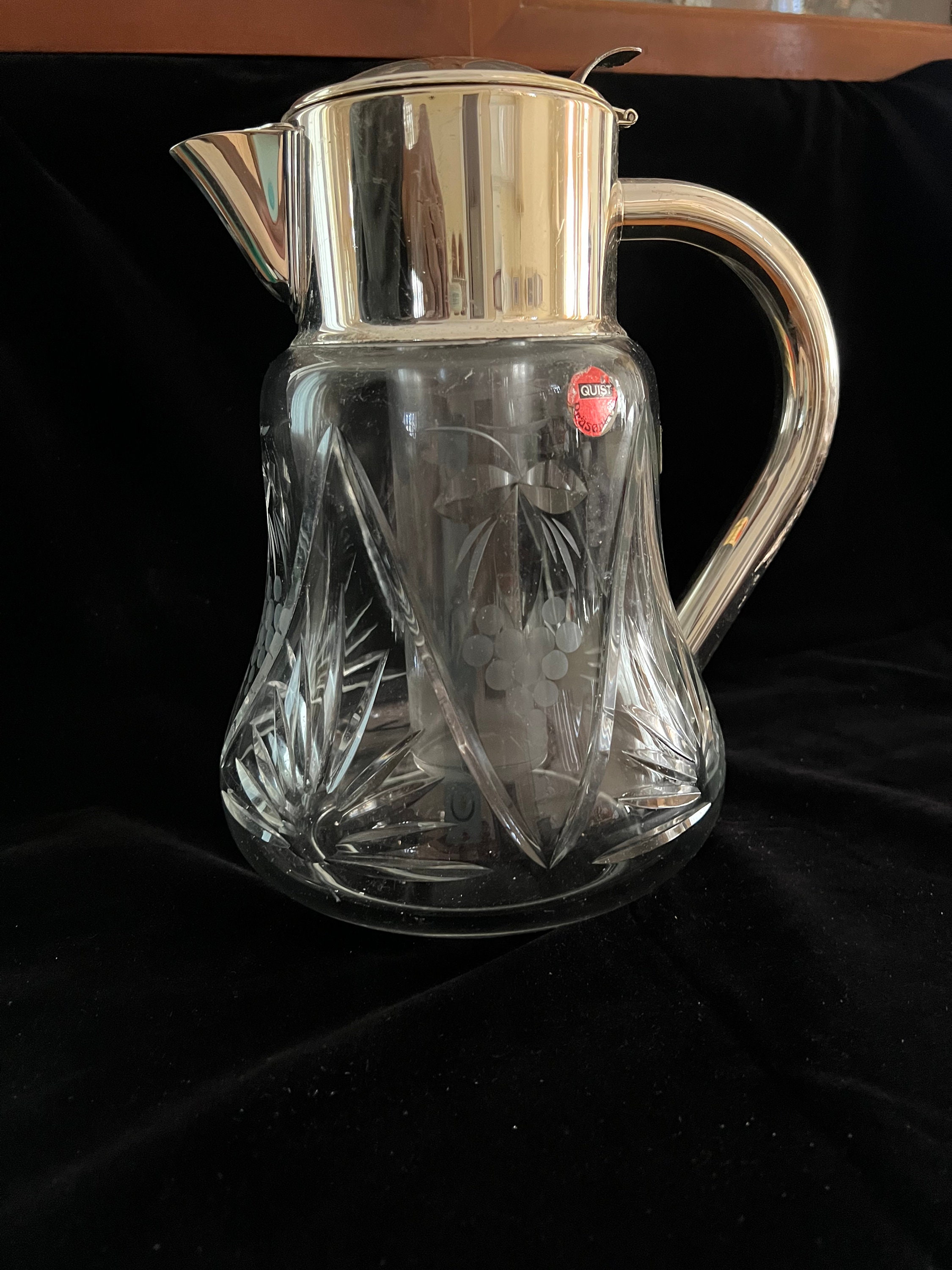 Large Carafe Glass Silver Plated Lid Vintage Pre War Germany