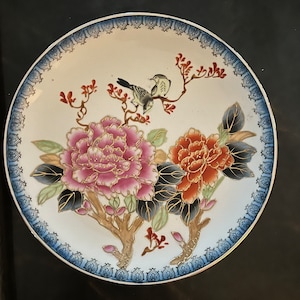 Lingnan China Plate Embossed Hand Painted Birds And Flowers