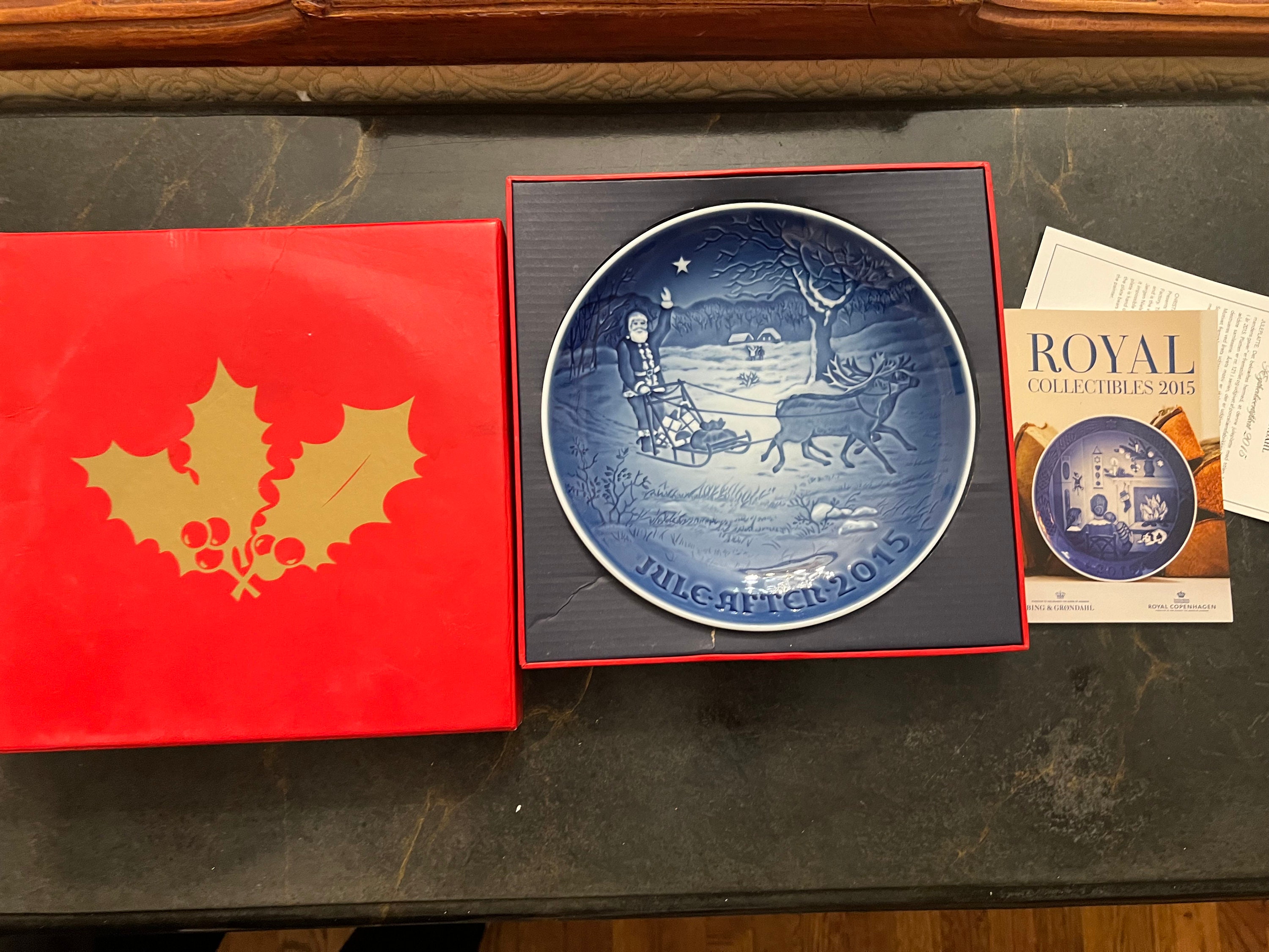 Royal Copenhagen 2015 Christmas Plate: Santa and Reindeer (with 