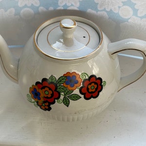 Ellgreave England  Ironstone Teapot With Lid  Hand Painted Flowers 411/L