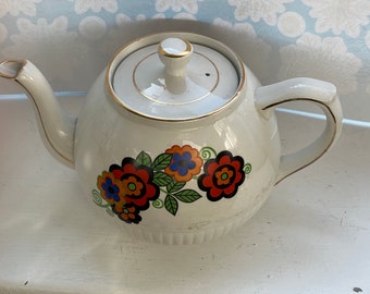 Ellgreave England  Ironstone Teapot With Lid  Hand Painted Flowers 411/L