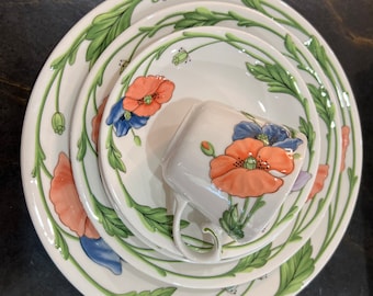 Vintage Villeroy & Boch Amapola Dinnerware Service For 1 , 5 Pc Set