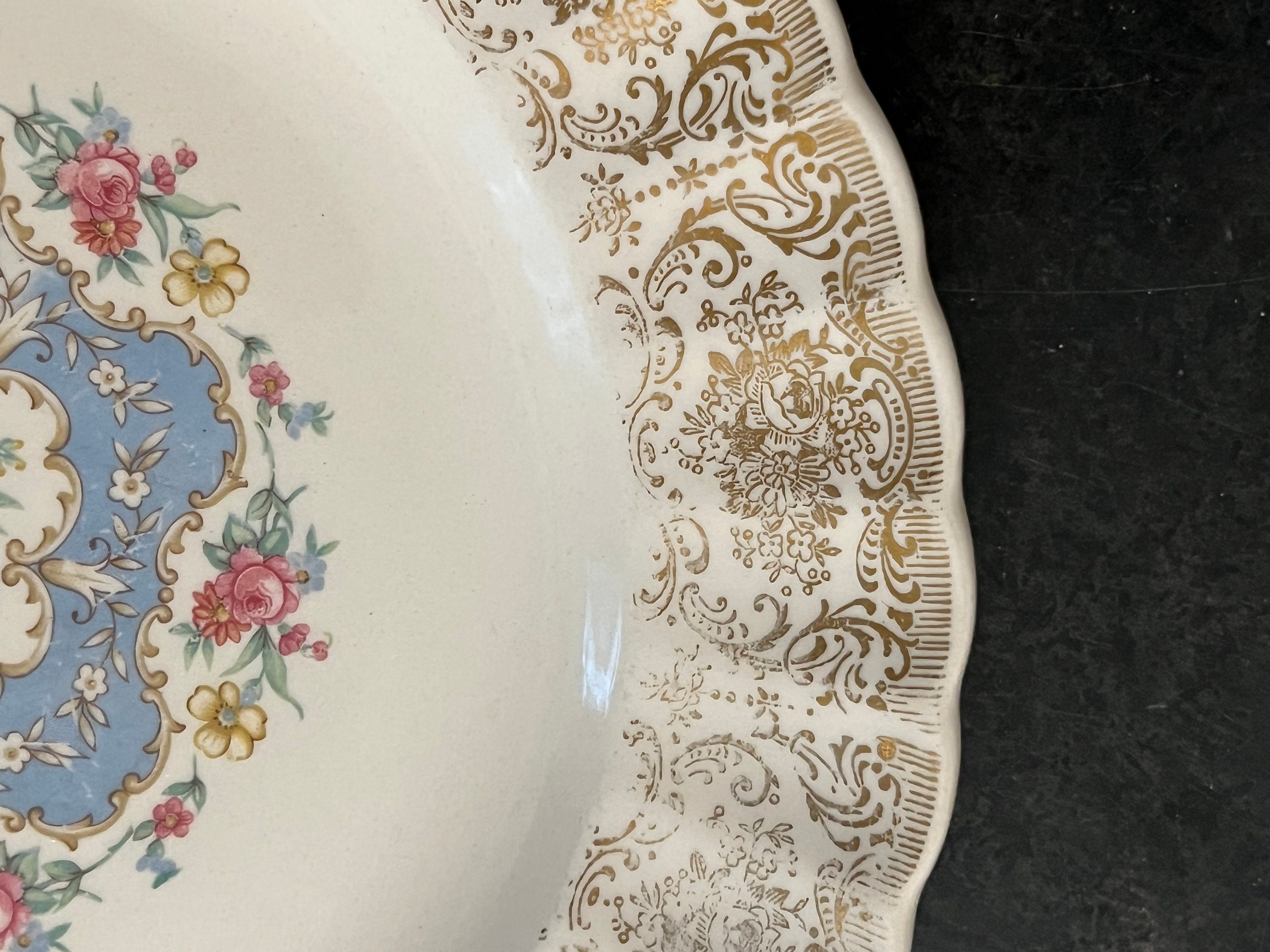 American Limoges Warranted 22K Gold Trim Blue Floral Center Dinner