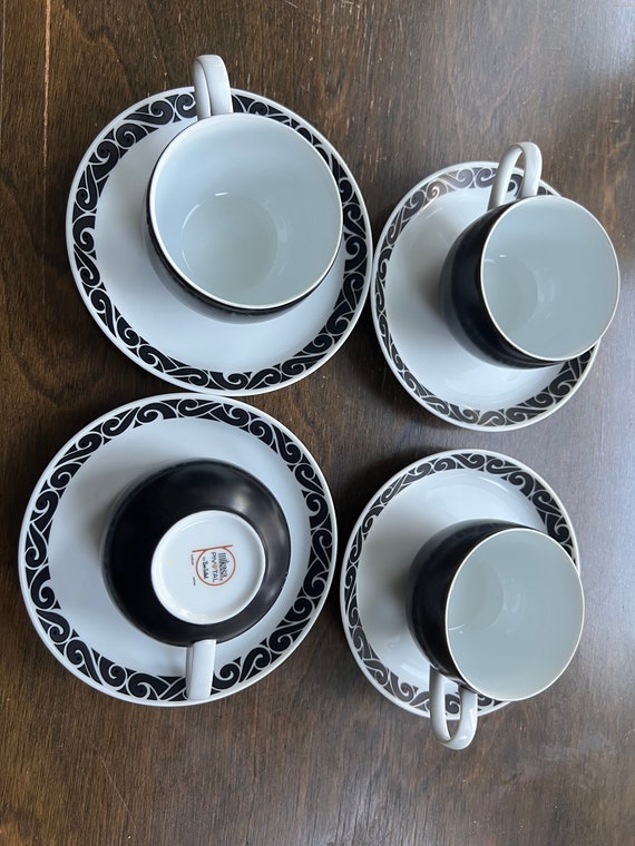 Mikasa ONYX 8pc Cup and Saucer Sets: Mid-century Modern Black