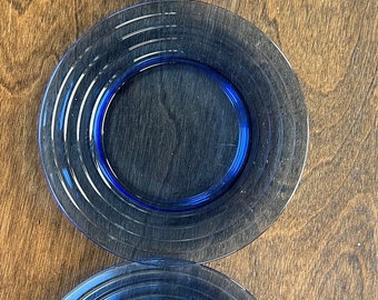 Moderntone Cobalt / Ritz Blue By Hazel Atlas Set Of 3 Salad Plates 7"