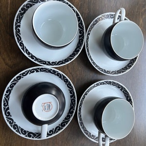 Mikasa ONYX 5016 Pivotal by Ben Seibel Narumi Japan 8-piece Cup And Saucer Set in White/ Black MCM