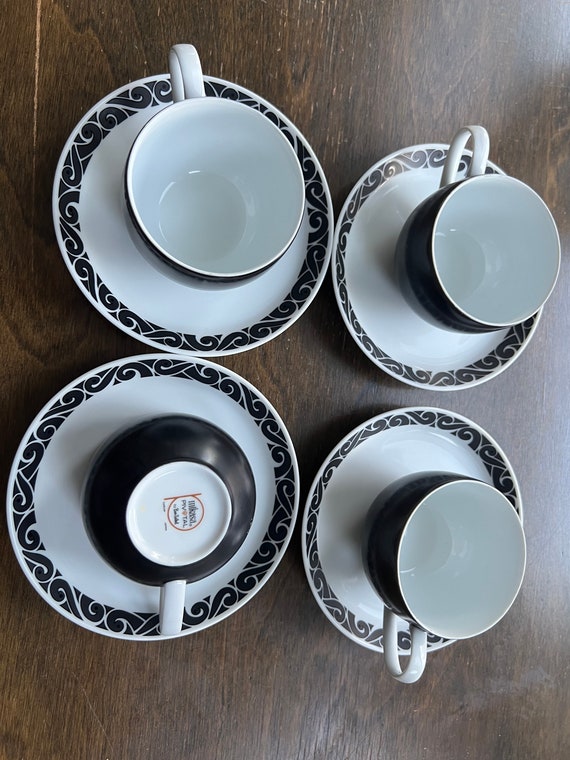 Mikasa ONYX 8pc Cup and Saucer Sets: Mid-century Modern Black