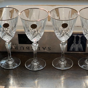 CRISTAL FLANDRE France  SALZBERG Gold Echt Bleikristall Crystal Wine Glass Gold Trim x 4