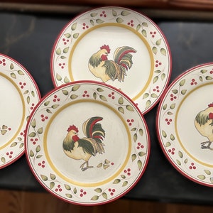 ROYAL DOULTON  Chanticlair Rooster Floral Border Border Luncheon Salad Plates Set Of  4