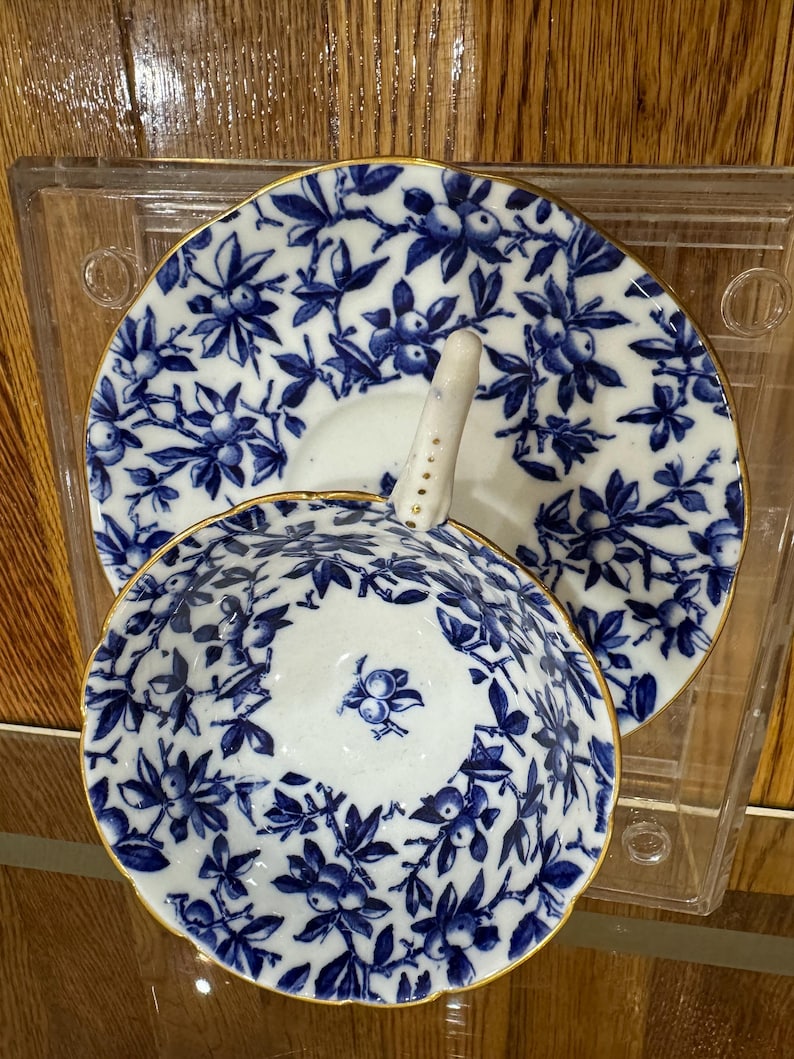 COALPORT COBALT Blueberries  Chintz Tea Cup And Saucer Set