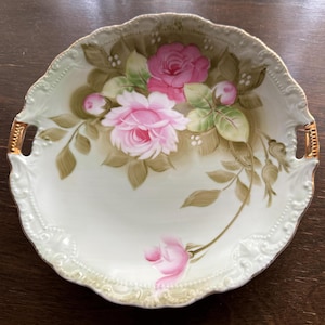 Lefton China Japan Hand Painted  Gold Trim  Floral Cabinet Plate