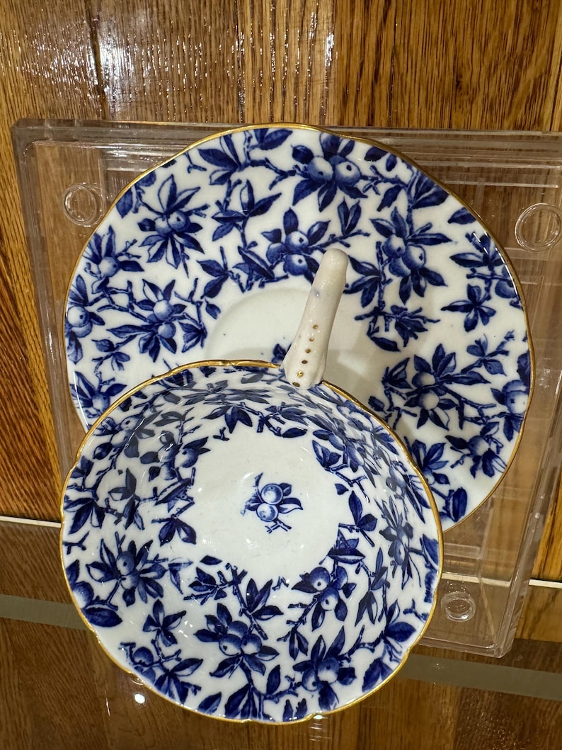 COALPORT COBALT Blueberries  Chintz Tea Cup And Saucer Set