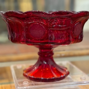 Vintage Fostoria Coin Glass Compote Dish in Ruby Red, Large Pedestal Bowl