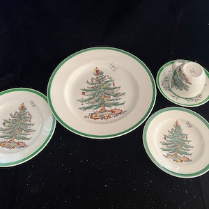 Copeland Spode Christmas Tree S3324  5PC Place Setting Plates Made In England Unused