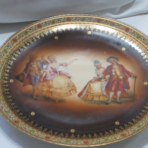 Vintage Carlsbad  Handled Gilded Cake Plate Couples Gilded Floral Edges Excellent Condition