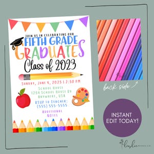 Invitación para quintos (5º) graduados / 5x7 / Descarga digital / Editable