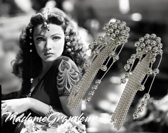 Boucles D'oreilles Vintage Strass Art Déco 1920 - Paire Rare
