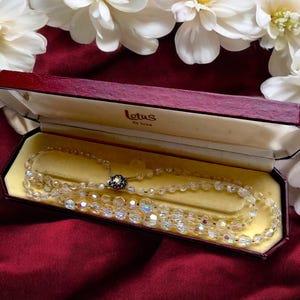 Beautiful, vintage 1920s Art Deco wedding bridal statement Aurora Borealis made in 1950s necklace with silver decorative clasp