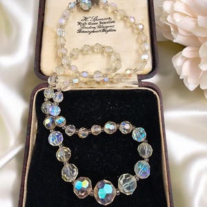 Beautiful, vintage 1920s Art Deco wedding bridal statement Aurora Borealis made in 1940s necklace with s decorative clasp