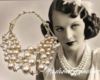 Hermoso, vintage de la década de 1920 Art Déco corto graduado perla gargantilla collar de cristal japonés hecho en Japón