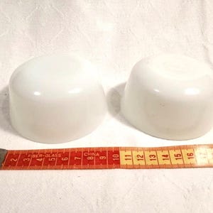Vintage pair of ovenproof Anchor Hocking Fire King milk glass/white glass ramekins, utility bowls or custard cups, made in USA circa 1980s. image 9