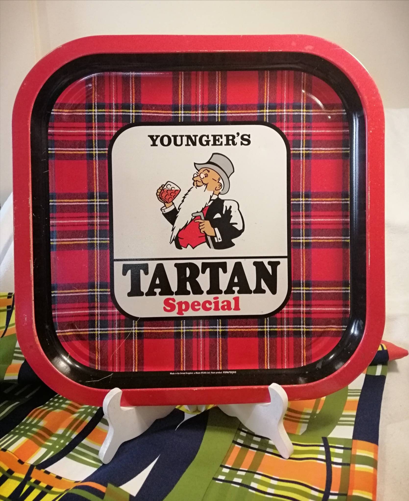 Vintage Younger's Tartan Special, square metal drinks tray featuring ...