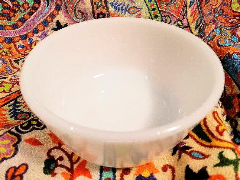 Vintage pair of ovenproof Anchor Hocking Fire King milk glass/white glass ramekins, utility bowls or custard cups, made in USA circa 1980s. image 5