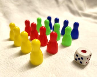 30 sets of playing pieces/pawns 10xLudo (4x4colours) with 30 dice. Red yellow green blue plastic for board games.