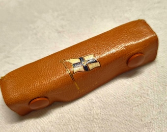 Vintage set of bakelite poker / gambling / playing card dice in leather case, bought onboard the British ocean liner "Orsova", circa 1950s.