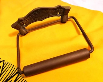 Vintage Edwardian solid brass advertising toilet roll holder, British P.P. Paper Co. Ltd., makers of Bronco toilet paper.