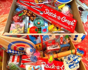 Mister Marvel's Box of Delights retro toy hamper, curated selection of classic toys, puzzles, novelties, a fine collection of oldstyle toys.