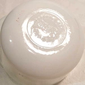 Vintage pair of ovenproof Anchor Hocking Fire King milk glass/white glass ramekins, utility bowls or custard cups, made in USA circa 1980s. image 6