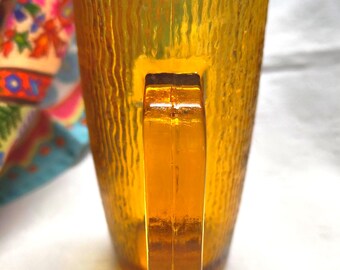 Vintage bark-textured amber glass creamer or sauce jug, vibrant golden honey colour, circa 1970s