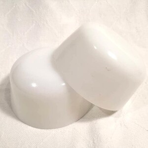 Vintage pair of ovenproof Anchor Hocking Fire King milk glass/white glass ramekins, utility bowls or custard cups, made in USA circa 1980s. image 8