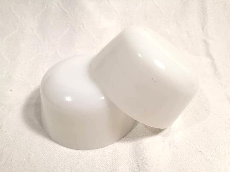 Vintage pair of ovenproof Anchor Hocking Fire King milk glass/white glass ramekins, utility bowls or custard cups, made in USA circa 1980s. image 8