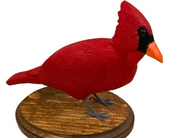 Hand carved Wooden Cardinal Bird Sculpture – Memorial Decor, Red Bird Figurine, Symbol of Love and Loss, Rustic Shelf Sitter Gift