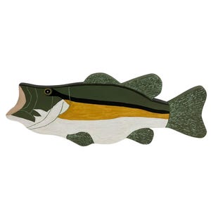 Largemouth Bass Hand Carved and Painted Folk Art Wooden Fish, Man Cave Wooden Fish Signs, Wall Decor and Plaques
