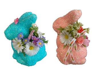 Bunny rabbit flower arrangement, Easter bunny table decoration, Spring floral centerpiece, Bunny shelf Decor, Easter Gift, Nursery Decor