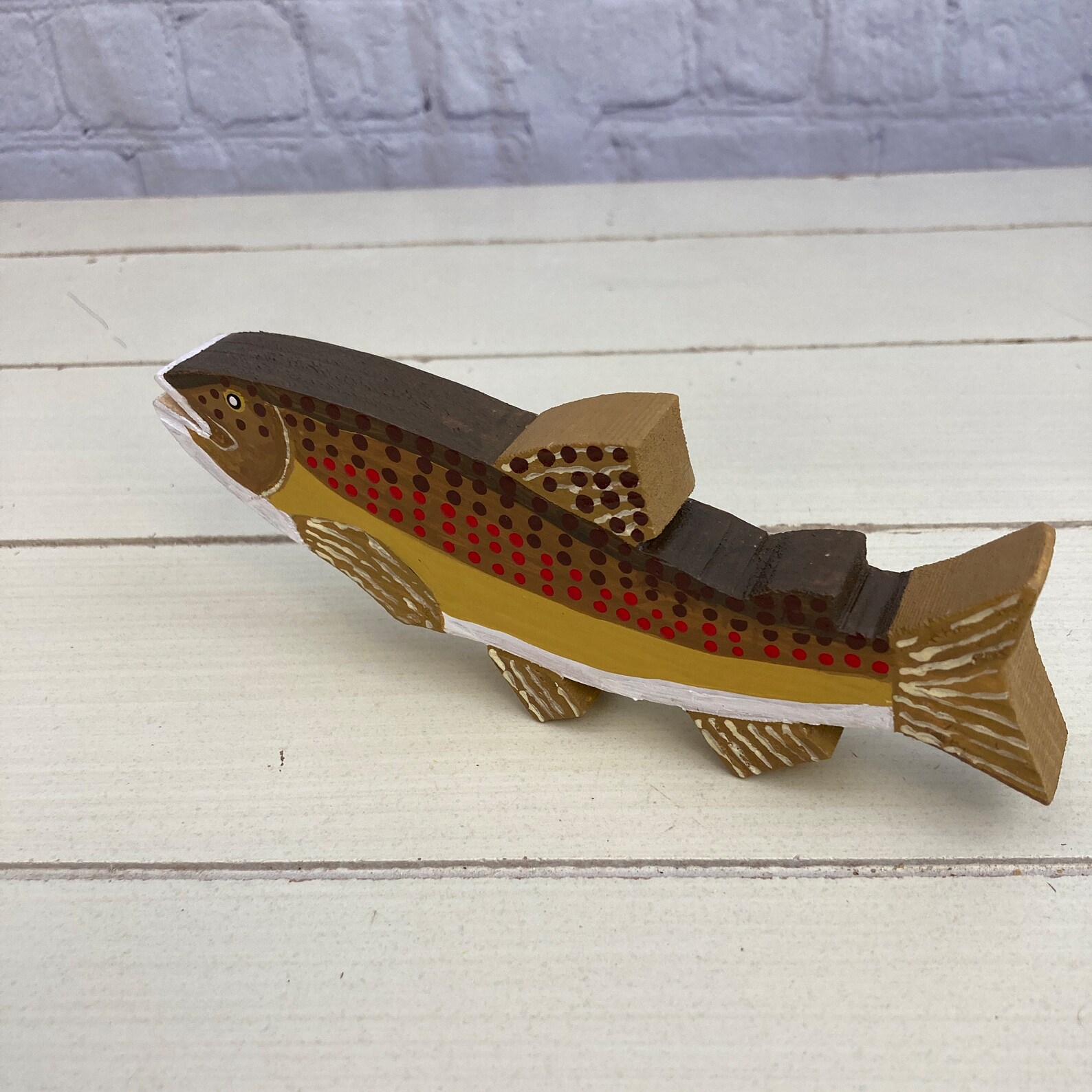 Small Curved Rustic Brown Trout, Hand Carved and Painted, Wooden Folk ...
