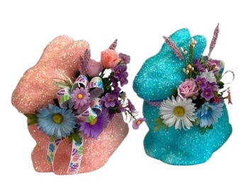 Bunny rabbit flower arrangement, Easter bunny table decoration, Spring floral centerpiece, Bunny shelf Decor, Easter Gift, Nursery Decor