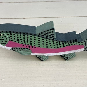 Small Curved Rustic Rainbow Trout, Hand Carved and Painted, Wooden Folk ...