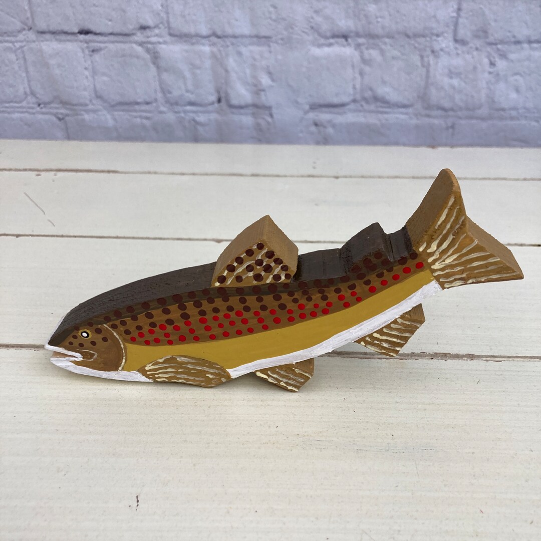Small Curved Rustic Brown Trout, Hand Carved and Painted, Wooden Folk ...