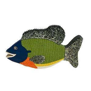 Sunfish, Hand Painted Wooden Fish, Folk Art Fish Wood, Fresh Water Fish Sign, Wooden Fish Wall Decor,  Wood Fish Plaque, Fish Wall Hanger