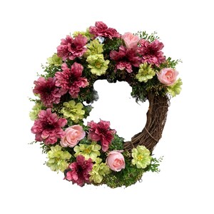 Summer wreath for front door; Floral grapevine wreath; Burgundy/mauve, pink and lime green flowers; Everyday Wreath; Garden style wreath