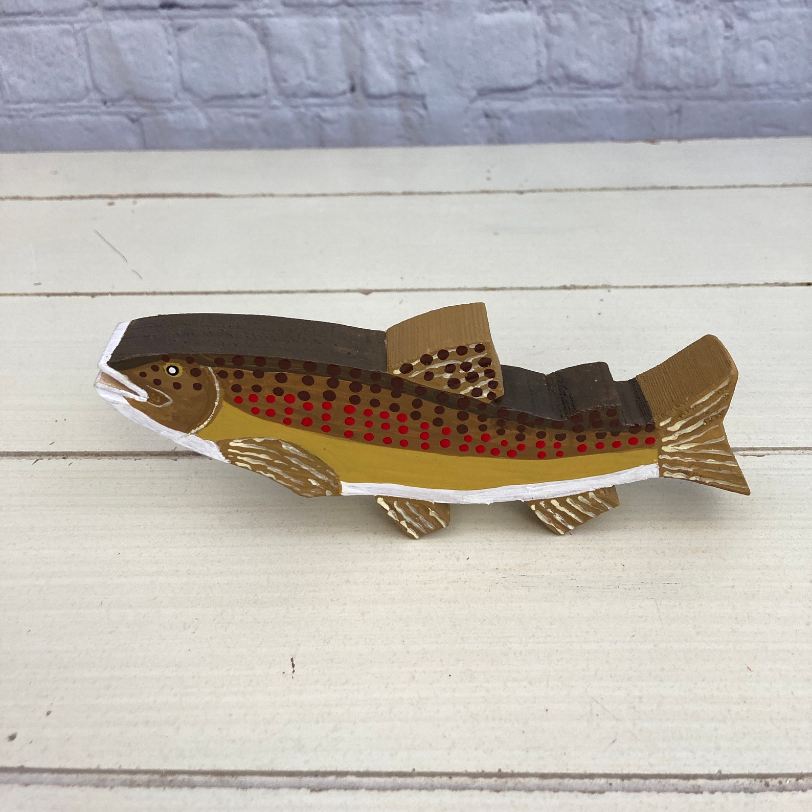 Small Curved Rustic Brown Trout, Hand Carved and Painted, Wooden Folk ...