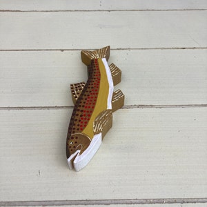 Small Curved Rustic Brown Trout, Hand Carved and Painted, Wooden Folk ...